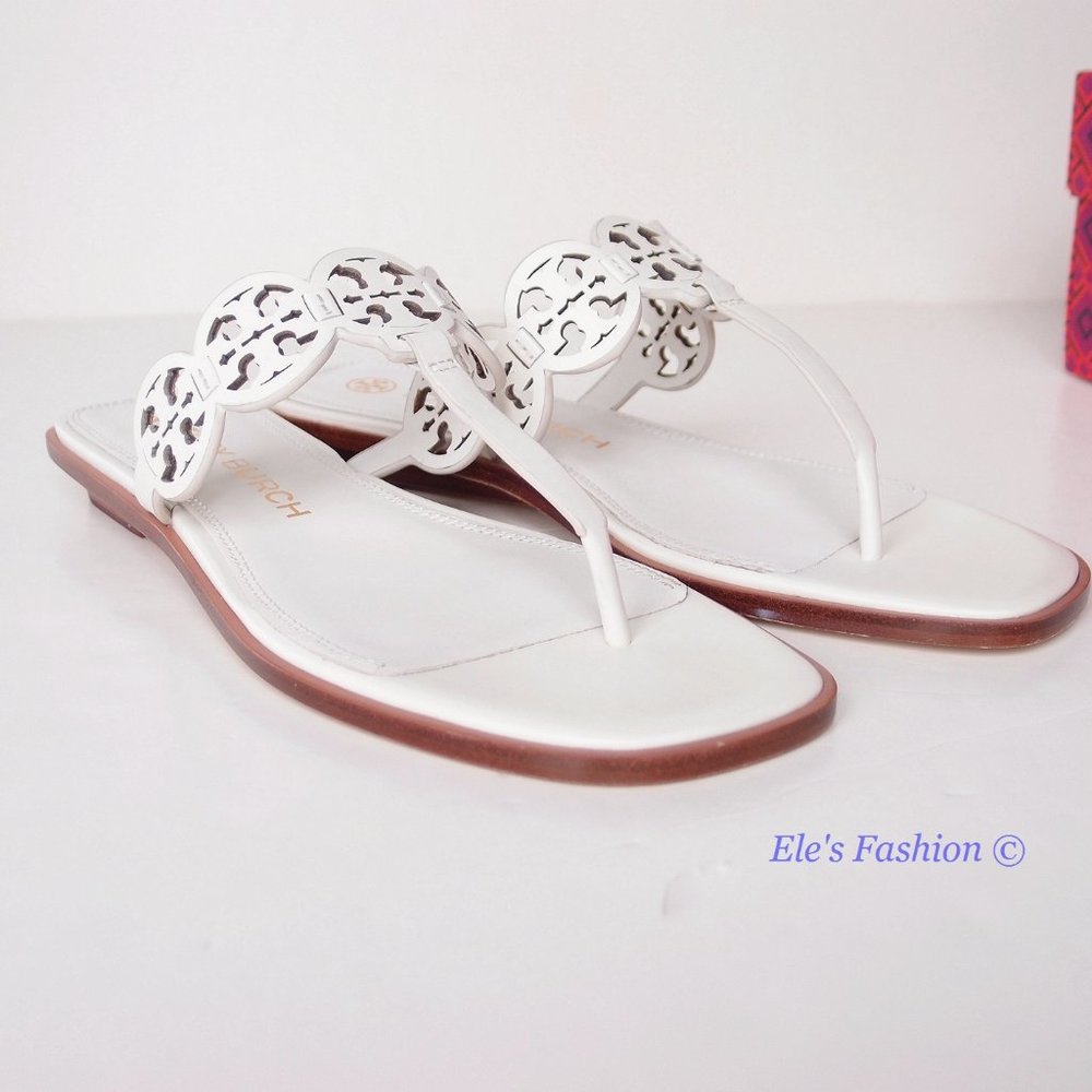 NIB Tory Burch Tiny Miller Logo Leather Thong Sandal Ivory US 7 8 8.5 9 9.5 10 - Picture 8 of 16